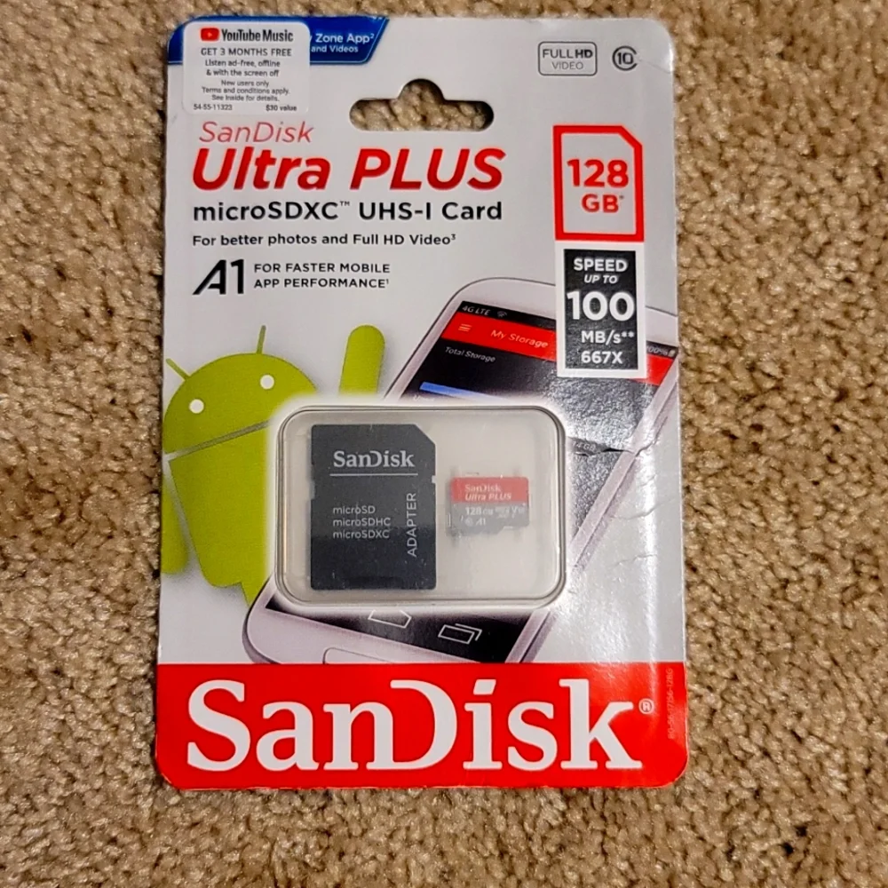 Sandisk Ultra Plus 128gb MicroSD card with Adapter MicroSDXC Android Phone
